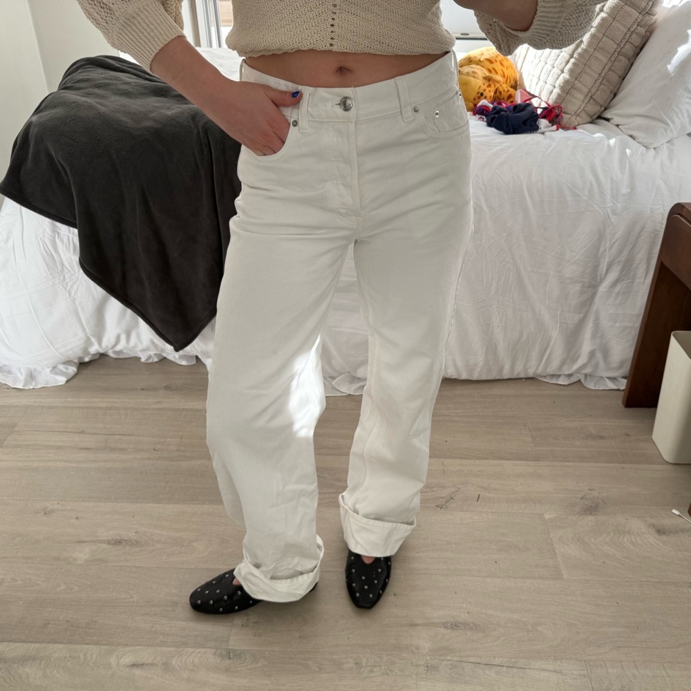 Madewell Mid Rise White Straight Leg Baggy Jeans